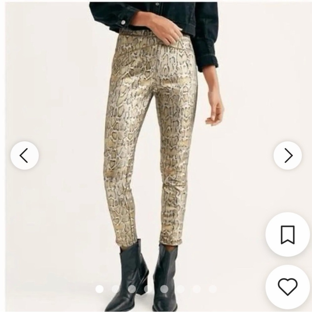 Free People Snake Print High-Rise Slim Stretch Pants - Gold